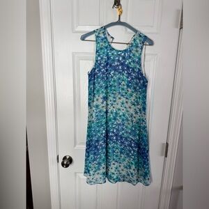 Calvin Klein Teal and Blue Floral Scoop Neck Dress